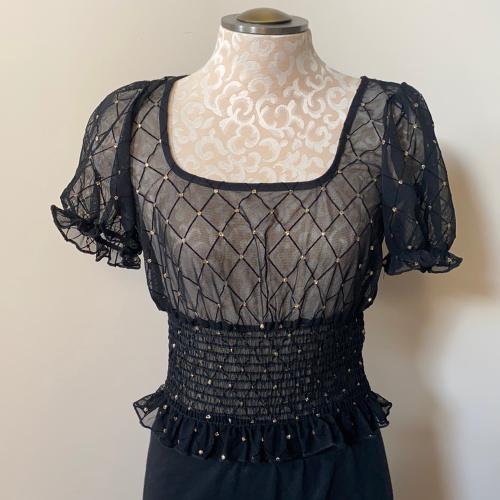 Blue Blush Sheer Peasant Cropped Top